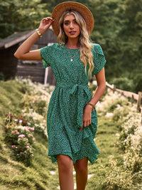 Millicent | Women's Floral Tie Waist Midi Summer Dress