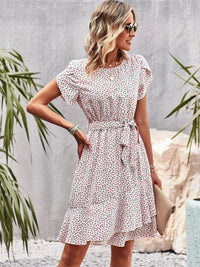 Millicent | Women's Floral Tie Waist Midi Summer Dress in White