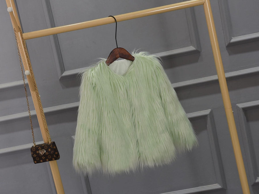 Millicente | Women's Voluminous Faux Fur Jacket in Light Green