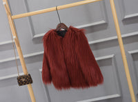 Millicente | Women's Voluminous Faux Fur Jacket in Wine Red