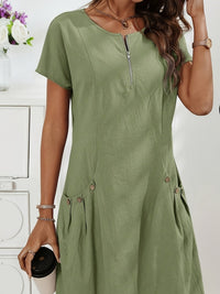 Minerva | Women's Short Sleeve Zip Front Summer Dress in Light Green