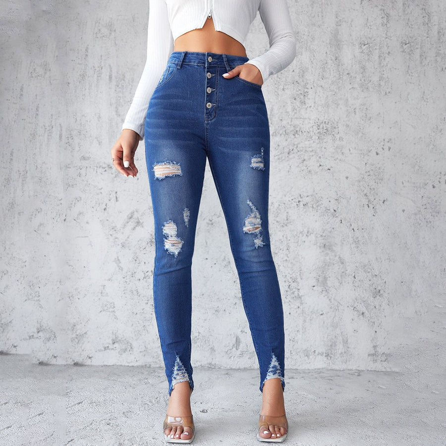 Mirabelle | Women's Button Detail Fashionable Jeans in Blue