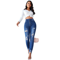 Mirabelle | Women's Button Detail Fashionable Jeans in Blue