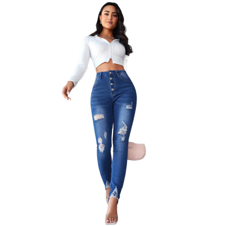 Mirabelle | Women's Button Detail Fashionable Jeans in Blue