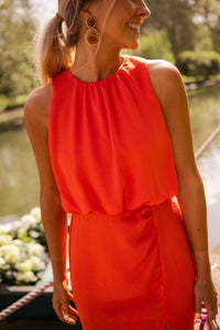 Mirabelle | Women's Sleeveless Split Midi Summer Dress in Orange