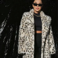 Mireio | Women's Leopard Print Faux Fur Coat