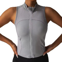 Miriam | Women's Zip Stand Collar Top in Gray