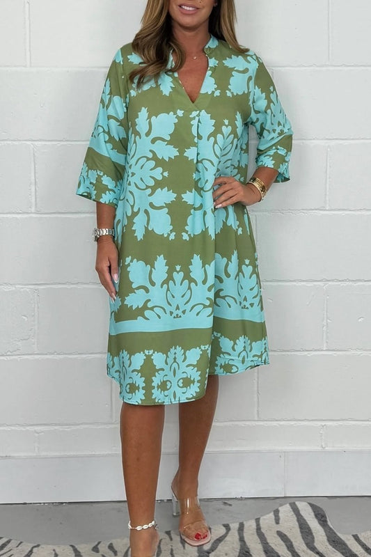 Miriam | Women's Three Quarter Sleeve Midi Summer Dress in Green