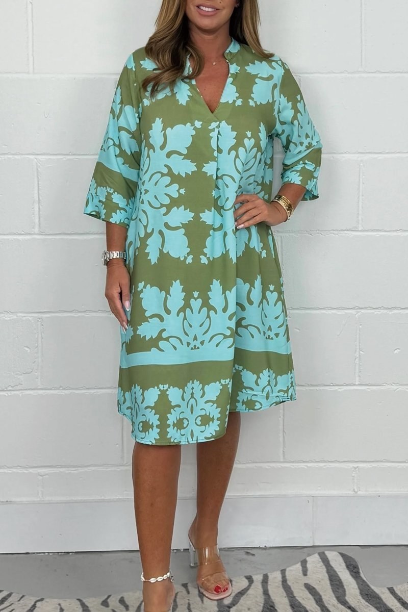 Miriam | Women's Three Quarter Sleeve Midi Summer Dress in Green