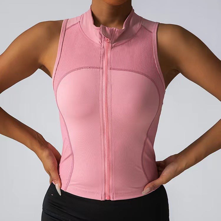 Miriam | Women's Zip Stand Collar Top in Pink