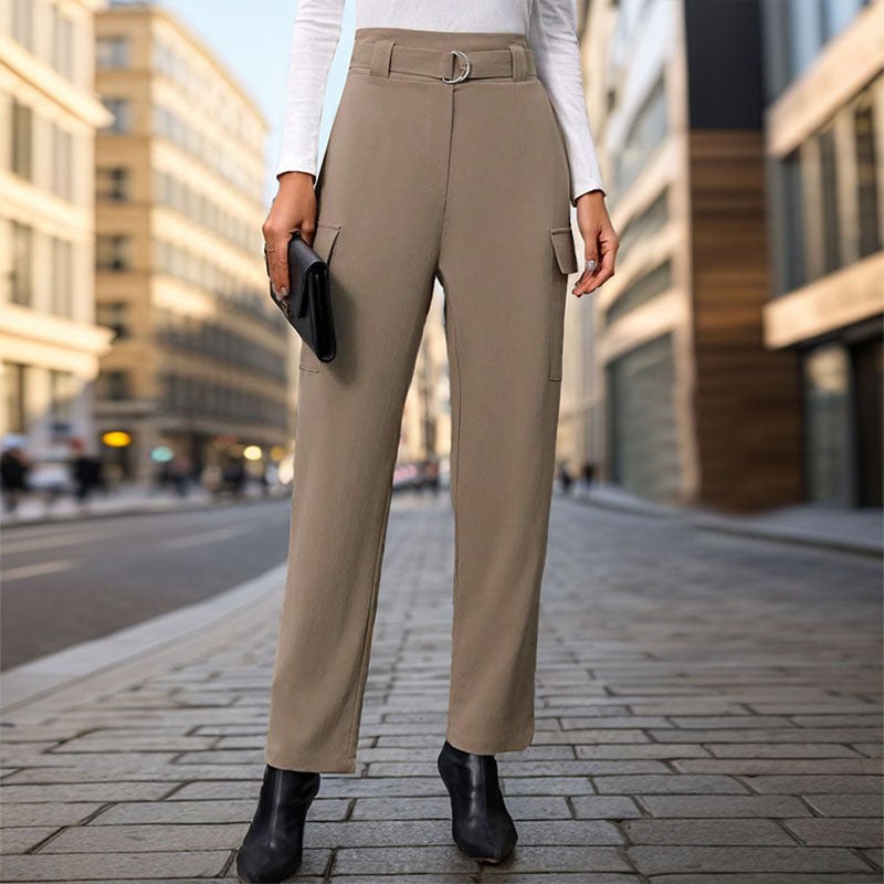 Mirjam | Women's High Waist Pockets Pants – Dress Pants in Khaki
