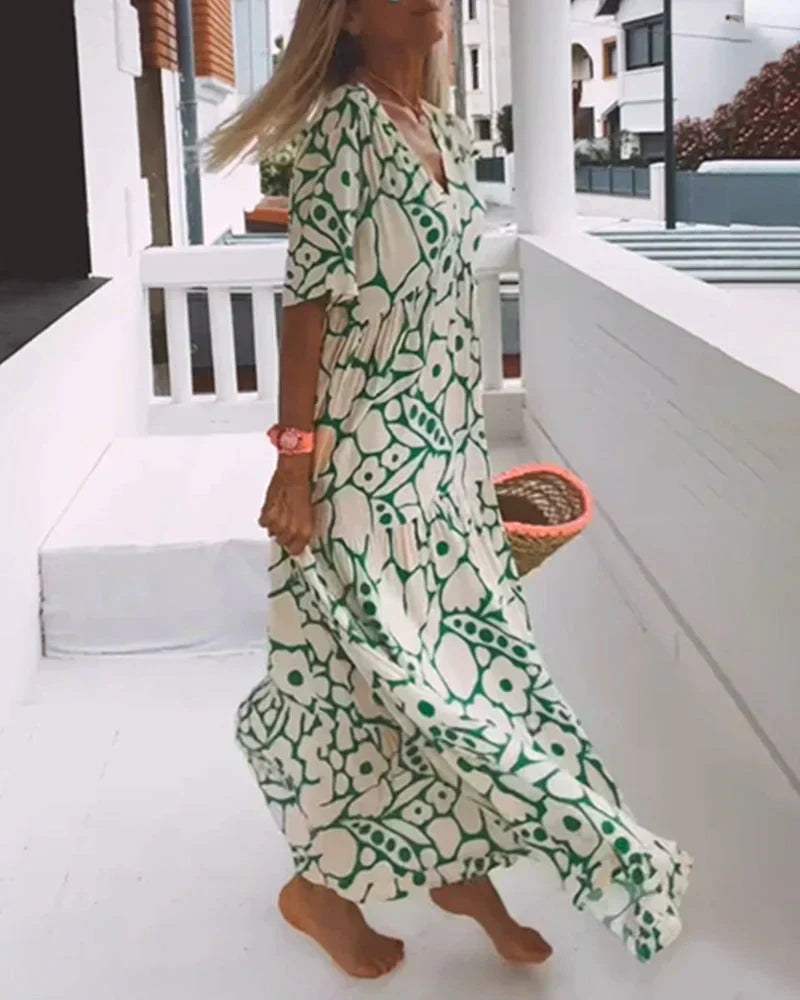 Modesty | Women's V-Neck Abstract Print Maxi Summer Dress
