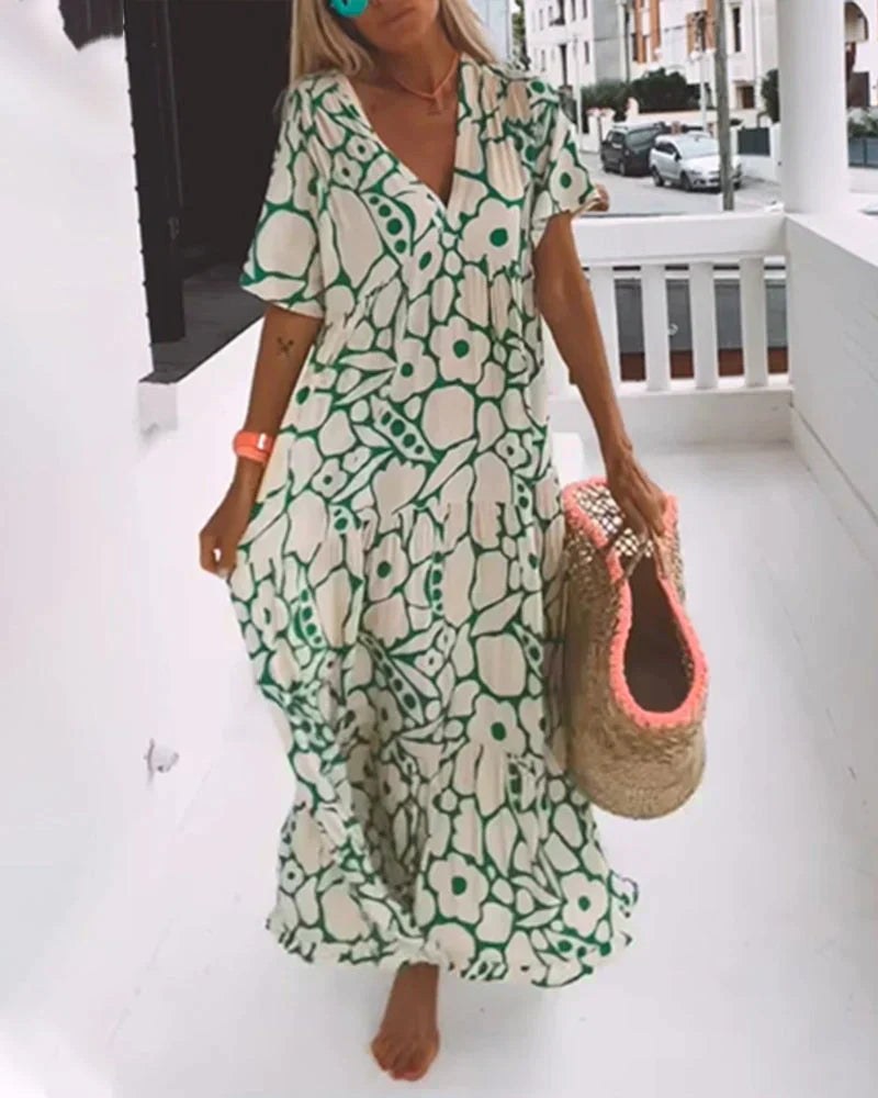 Modesty | Women's V-Neck Abstract Print Maxi Summer Dress