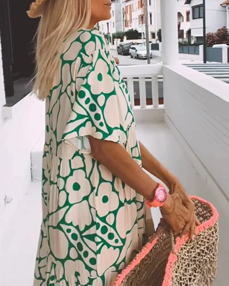 Modesty | Women's V-Neck Abstract Print Maxi Summer Dress