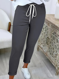 Modesty | Women's Elastic Waist Drawstring Casual Pants – Dress Pants in Dark Gray