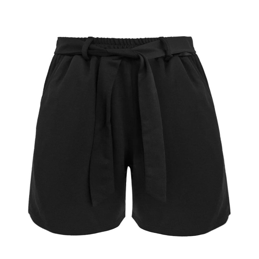 Moira | Women's Elastic Waist Tie Belt Belted Casual Pants – Dress Pants in Black