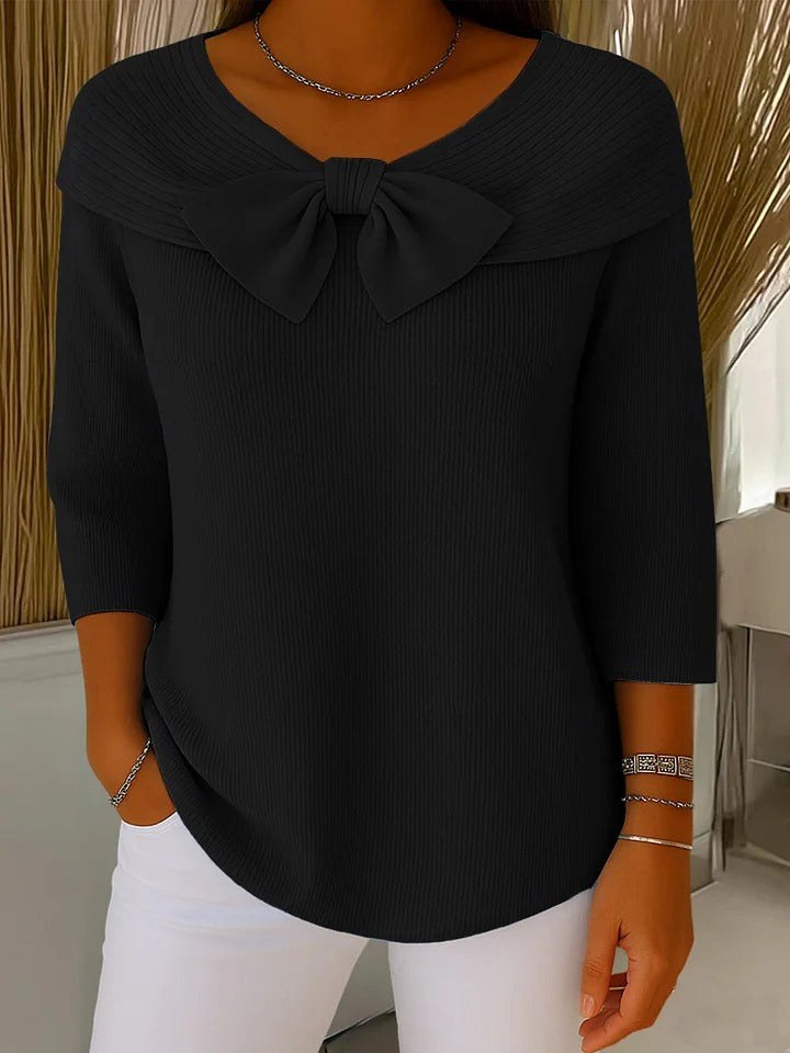Monique | Women's Bow Detail Round Neck Sweater in Black