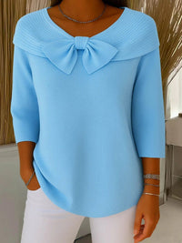 Monique | Women's Bow Detail Round Neck Sweater in Blue