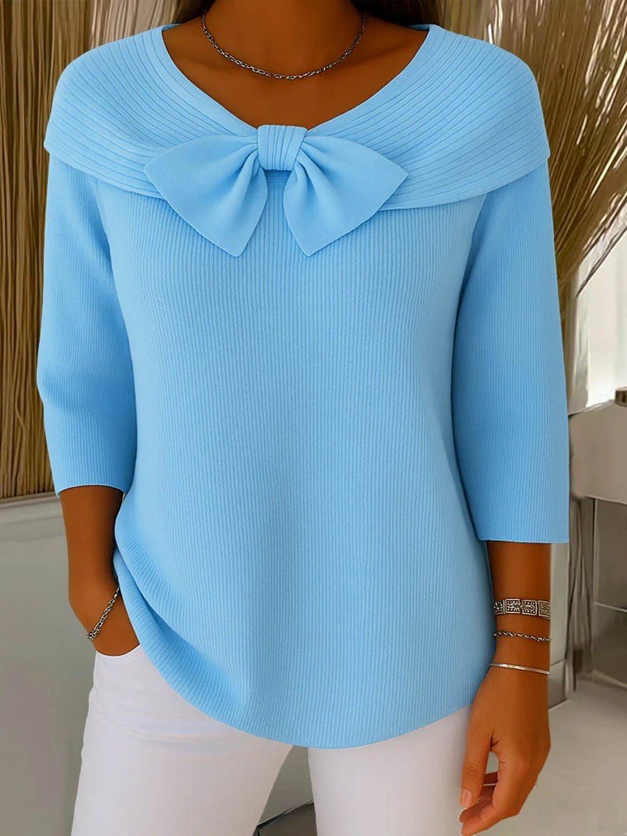 Monique | Women's Bow Detail Round Neck Sweater in Blue