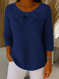 Monique | Women's Bow Detail Round Neck Sweater in Dark Blue
