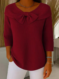 Monique | Women's Bow Detail Round Neck Sweater in Dark Red