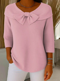 Monique | Women's Bow Detail Round Neck Sweater in Pink