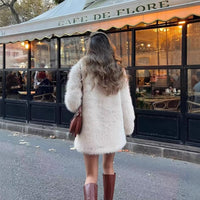 Monique | Women's Faux Fur Pockets Chic Coat in White