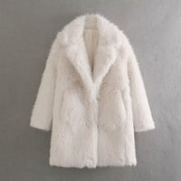 Monique | Women's Faux Fur Pockets Chic Coat in White