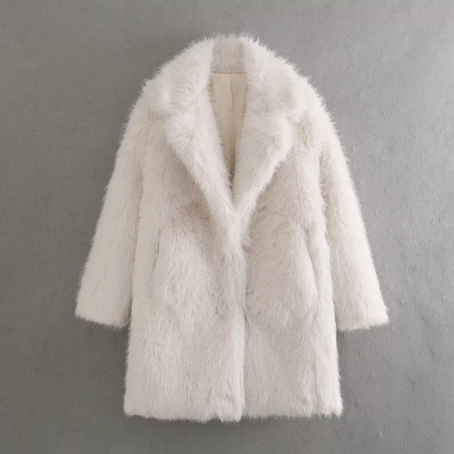 Monique | Women's Faux Fur Pockets Chic Coat in White