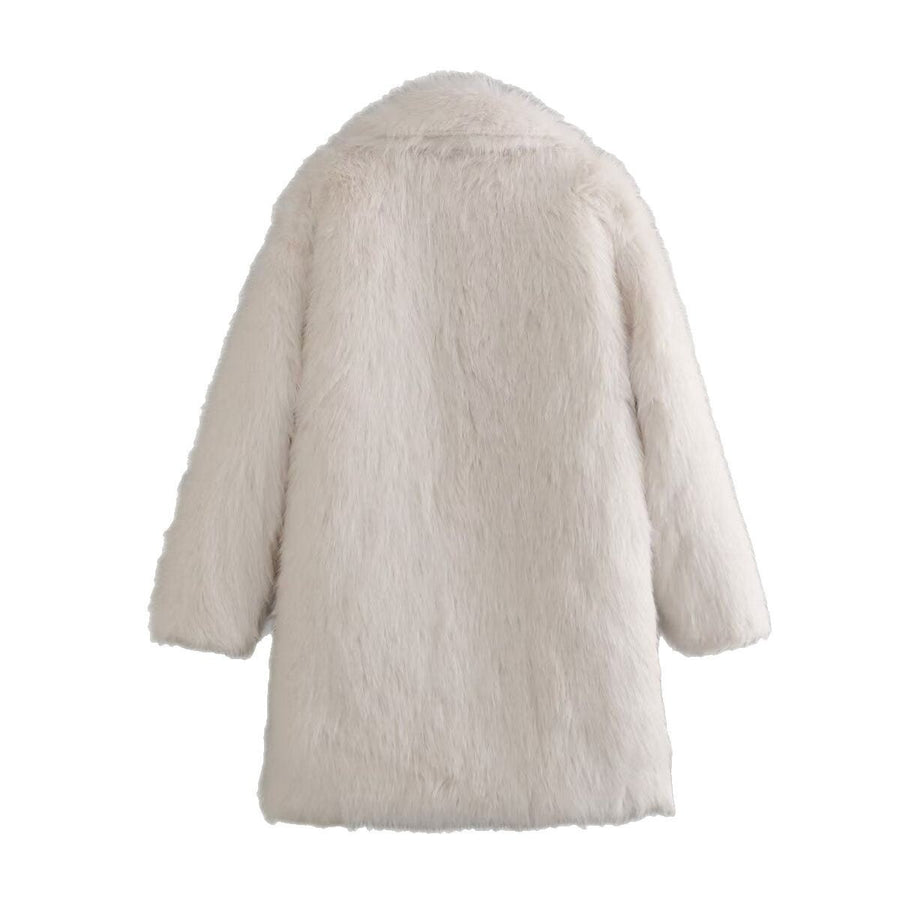 Monique | Women's Faux Fur Pockets Chic Coat in White