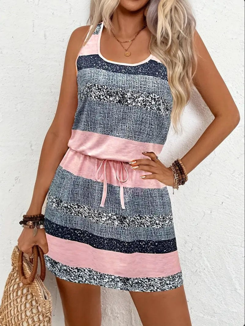 Morgana | Women's Drawstring Striped Fashionable Dress – Casual Dress in Pink