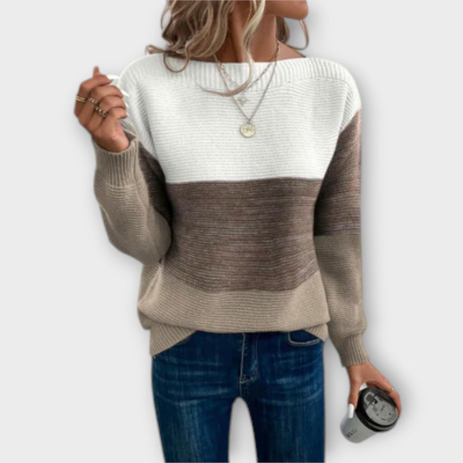 Morgana | Women's Color Block Knit Sweater in Brown