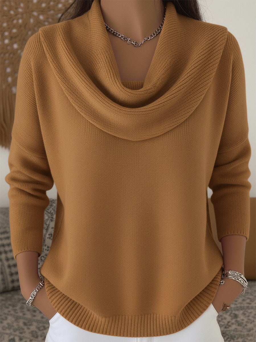 Morwenna | Women's Cowl Collar Design Sweater in Brown