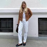 Morwenna | Women's Oversized Pockets Fashionable Leather Jacket in Light Brown