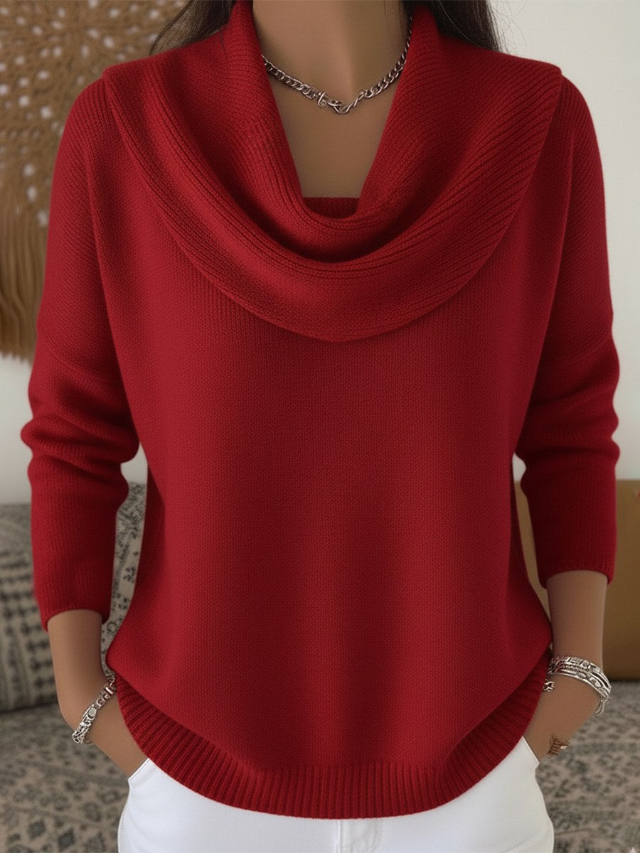Morwenna | Women's Cowl Collar Design Sweater in Red