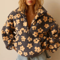 Myra | Women's Floral Quarter Zip Sweater in Yellow