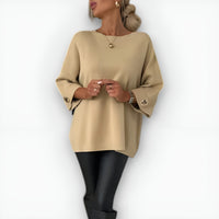 Myrtle | Women's Oversized Three-Quarter Sleeve Sweater in Beige