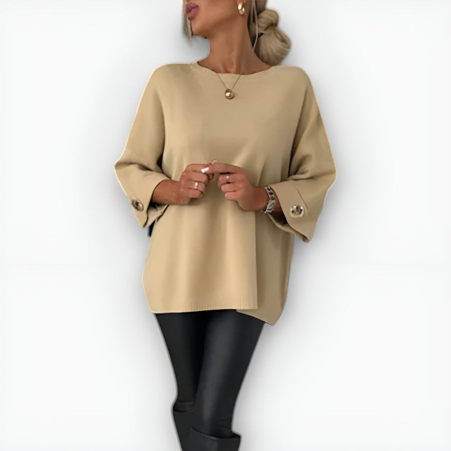 Myrtle | Women's Oversized Three-Quarter Sleeve Sweater in Beige