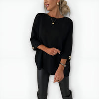 Myrtle | Women's Oversized Three-Quarter Sleeve Sweater in Black