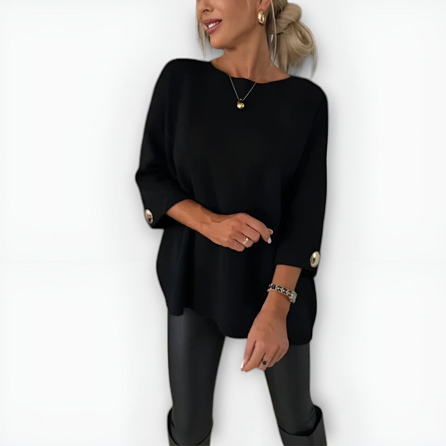Myrtle | Women's Oversized Three-Quarter Sleeve Sweater in Black