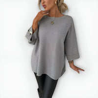 Myrtle | Women's Oversized Three-Quarter Sleeve Sweater in Gray