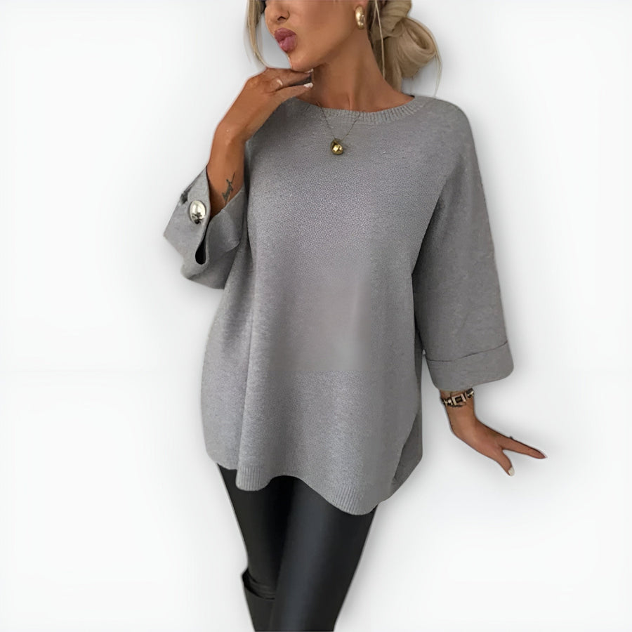 Myrtle | Women's Oversized Three-Quarter Sleeve Sweater in Gray