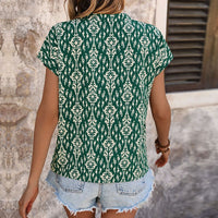 Myrtle | Women's Stand Collar Short Sleeve Floral Blouse in Green