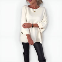 Myrtle | Women's Oversized Three-Quarter Sleeve Sweater in White