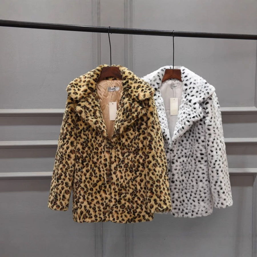 Mystique | Women's Leopard Print Faux Fur Jacket