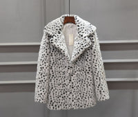 Mystique | Women's Leopard Print Faux Fur Jacket in White