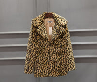 Mystique | Women's Leopard Print Faux Fur Jacket in Yellow