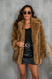 Nadezda | Women's Soft Elegant Faux Fur Coat in Dark Brown