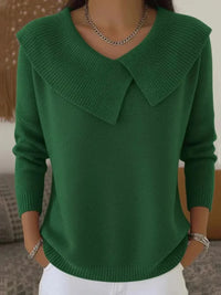 Nadia | Women's Ribbed Collar Detail Sweater in Green