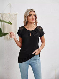 Nadine | Women's Short Sleeve Lace Blouse in Black